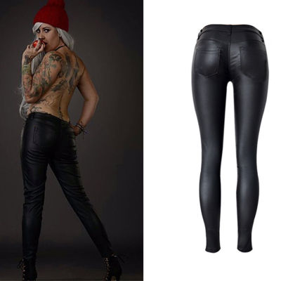 LOGAMI Faux Leather Pants Women Elastic Zipper Leather Pants Trousers 2018 Leren Broeken