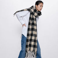 Winter Soft Cashmere Scarf Women Black&amp;White Plaid Scarves Shawl Wraps Thicken Warm Unisex Basic Blanket Tassel Pashmina Stoles