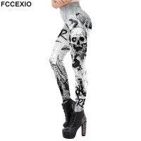 【ง่าย】 FCCEXIO พังก์ร็อกกะโหลก3D พิมพ์ฮาโลวีนแน่น Leggings กีฬาผู้หญิงออกกำลังกายเซ็กซี่ผอม Leggins กางเกงผู้หญิงพรรคกางเกงขายาว