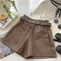 Nomikuma Belt Stretch High Waisted PU Leather Shorts Women Autumn 2021 New Bottoms Causal Korean Wide Leg Short Feminimos 6L891