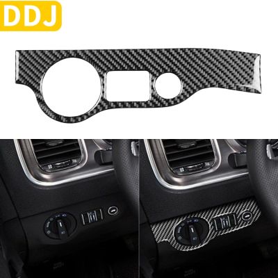 For Dodge Charger Carbon Fiber Head Light Switch Frame Panel Cover Sticker 2Pcs LD 2015 SE RT Interior Tuning Car Accessories