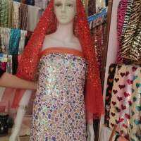 Splice Sequins Fabric Glittering Multi Color Option For Performance Dress Dance Skirt Headdress Princess Skirt วัสดุ DIY