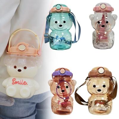 Cute Bear Water Bottle Large-capacity Plastic Cup Outdoor Water With Strap Portable Straw Bottle J7U0