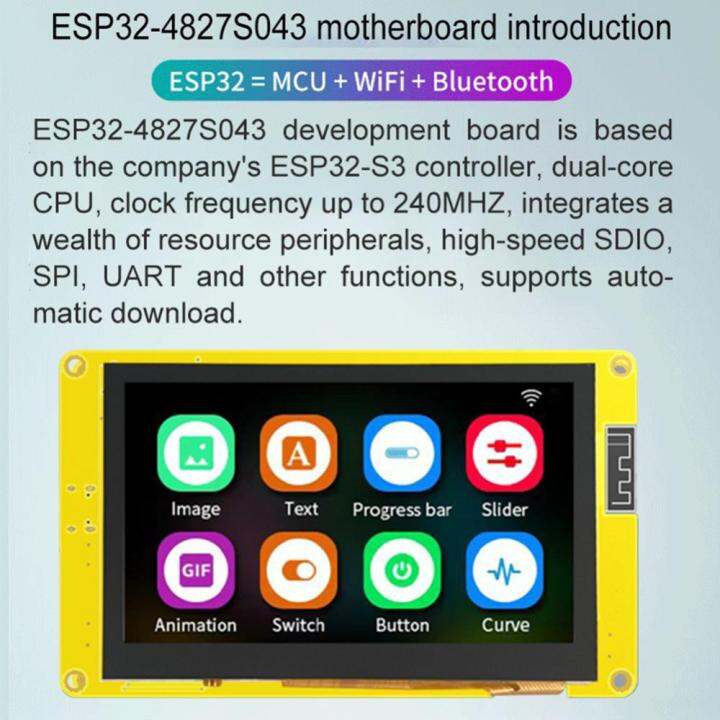 esp32-esp-wroom-32บอร์ดพัฒนา8ม-psram-16ม-แฟลช4-3นิ้วรองรับบลูทูธ-wifi-และโมดูลที่800x480-480x272หน้าจอแสดงผลอัจฉริยะ