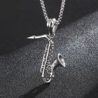 Haoyi Stainless Steel Saxophone Musical Instrument Pendant Necklace For Men Fashion Personality Punk Hip Hop Rock Jewelry