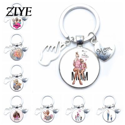 Super Mom Mother Love Baby Keychain Heart "Mom" Charms Glass Dome Pendant Key Ring of Mothers Day Gift to Mom From Daughter Son Key Chains