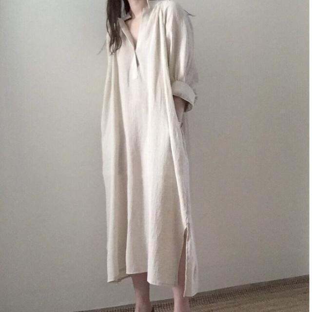 spot-korean-chic-loose-and-lazy-style-cotton-and-linen-shirt-dress-womens-mid-length-v-neck-overknee-dress-2023