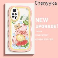 เคส Chenyyka สำหรับ Xiaomi Redmi โน๊ต11 Pro Note 5G 11e การ์ตูนหมีน่ารักฤดูร้อนลายแตงโมแฟชั่นเลนส์กล้องถ่ายรูปเคสโทรศัพท์โปร่งใสขอบซิลิโคนนิ่มกันกระแทกเคสใส