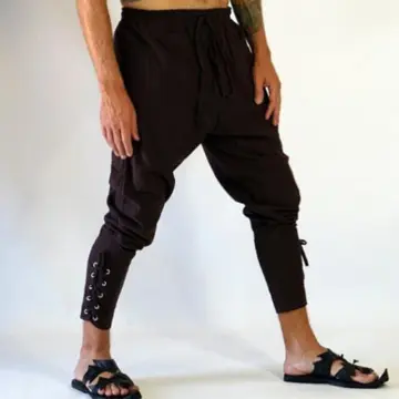 Medieval Pants Pirate Trousers For Men Renaissance Viking Loose Ankle-tied  pants