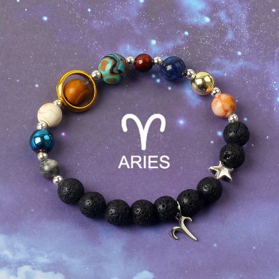 Solar System Aries 12 Constellation Bracelets Women Natural Stone Nine Planets Zodiac Leo Libra Cancer Bracelets Couple Jewelry