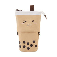 Stand Up Stationery Case Pen Box Stationery Pouch Cute Milk Tea Pencil Case Stand Up Pencil Case Telescopic Pen Bag