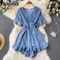 Atopos Ruffles Women Summer Jumpsuits Overalls Fashion Playsuits Loose Casual Bodysuits Beach Rompers Female Short Jumpsuit 2022