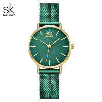 SK K0006ของผู้หญิงนาฬิกาลายคู่รักตาข่าย Jam Tangan Hijau ขนาดเล็กแบบเรียบง่ายนาฬิกาผู้หญิง