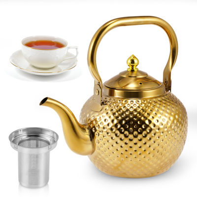 กาน้ำชาทองทรงกลมพร้อมที่กรอง,กาน้ำชา2L 1.5L พร้อมที่กรองสแตนเลสกาน้ำชาสำหรับทำใบชาแยกออกได้กาต้มน้ำเหมาะสำหรับเตา