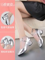 ❒▣ Genuine leather square dancer shoes womens adult medium-heeled low-heeled summer new dance shoes soft-soled outer wear for women