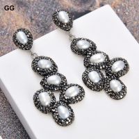 GuaiGuai Jewelry White Coin Keshi Pearl Black Crystal CZ Pave Stud Earrings For Women