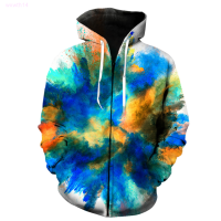 Powder splash tie dyeing 3D Print Zipper Hoodie Sweatshirt Men Long Sleeve Sweatshirt Pullover Autumn Comfortable Clothing Tops Size:XS-5XL