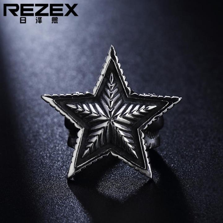 rezex-เครื่องประดับแฟชั่นย้อนยุคแหวนเหล็กไทเทเนียมดาว
