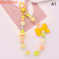 ?【Lowest price】Wonderful พวงกุญแจลูกปัดรูปโบว์ที่มีสีสันสดใสประดับด้วยลูกปัดรูปหัวใจสีสดใสอุปกรณ์เสริมเคสหูฟังกระเป๋าตกแต่งอย่างมีเสน่ห์