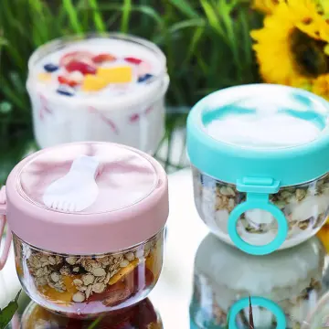 Overnight Oat Containers with Lids and Spoons,Portable Plastic Yogurt Jars 800ml,Leak-proof Dessert Cups for Yogurt Breakfast on The Go Cups, Oatmeal