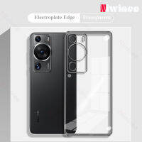 NIWINEE เคสโทรศัพท์โปร่งใสเคลือบผิวสุดหรูสำหรับ P60 Huawei/P60 Pro ฝาครอบโทรศัพท์ TPU แบบนิ่มใสพร้อมเลนส์ป้องกันกล้องแบบเต็มรูปแบบเคสขอบสี่เหลี่ยมตรงขายดี