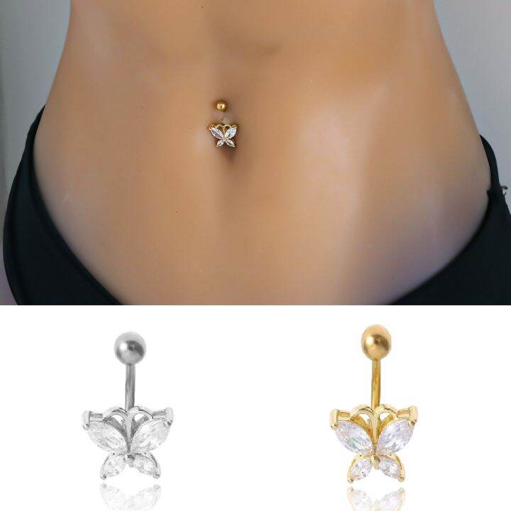 Butterfly Navel Earring Belly Piercing Steel Belly Button Rings Crystal