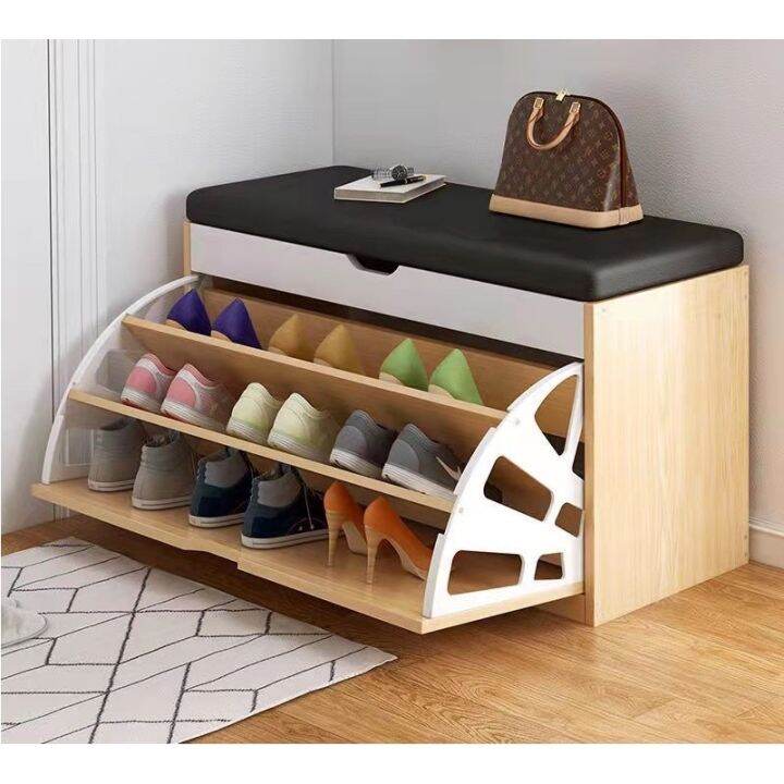 Wooden Shoe Bench Tipping Bucket Shoe With Seat Cushion Lazada PH