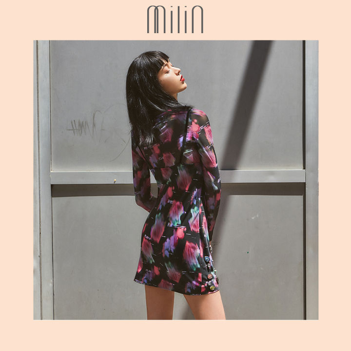 milin-zoosk-cowl-neckline-multicolor-jewel-embellishment-at-hem-mini-length-flower-blurred-play-digital-print-silky-polyester-spaghetti-straps-slip-dress-เดรสสั้นสายเดี่ยวผ้าโพลีเอสเตอร์พิมพ์ลายดอกไม้