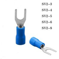 SV2-4 Blue 100PCS/Pack Furcate Cable Wire Connector Furcate Pre-Insulating Fork Spade 16 14AWG Wire Crimp Terminals SV2.5-4 SV