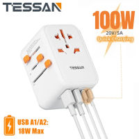 100W GaN Universal Travel Adapter Dual Type C Ports for Phones Ipad MACBOOK ,Type C Adaptor Universal Adapter, Worldwide Travel Adapter, All-in-one Outlet Adapter Converter SG USA to Europe UK EU AUS (Type C/G/A/I)