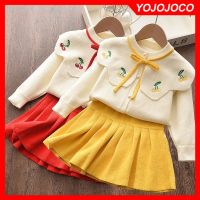 Baby girl clothes winter knitted sweater two-piece cherry bow cute sweater baby sweater dress warm baby girl sweater suit skirt