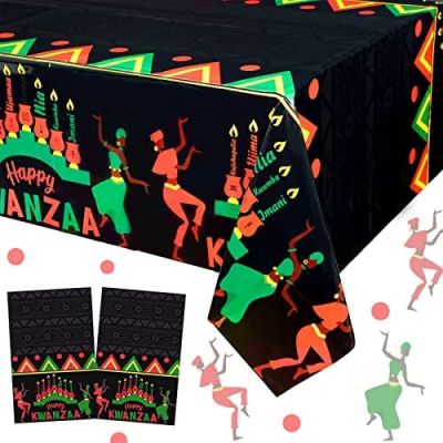 JOLLYBOOM Happy Feedanzaa Decorations 2Pcs 3Pcs Happy สินค้ามาใหม่ Zaa Party Tablecloth 4.3 * 9.0ft African Heritage Party Supplies กันน้ำสินค้าเฉพาะโต๊ะปกสีแดงและสีฟ้าสำหรับห้องรับประทานอาหารปาร์ตี้สินค้าไม่รวมงานปาร์ตี้สินค้าตกแต่งงานปาร์ตี้