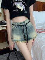 【hot】 Eynzzs Denim Shorts Womens And Ripped Wide-leg Pants High-waisted A-line Super Hot Loose Ins