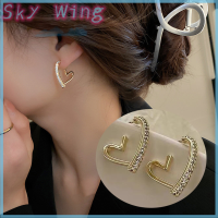 Sky Wing ต่างหูสีทองสไตล์อินเทรนด์แบบเรียบง่ายต่างหูคริสตัลรูปหัวใจแบบมินิมอลสำหรับผู้หญิงผู้หญิงของขวัญสำหรับงานเลี้ยง