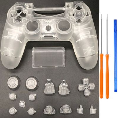 ✎✆ For Sony PS4 Pro JDS040 JDM 040 Controller Transparent Front Back Housing Shell Clear Case Cover Faceplate R1 L1 R2 L2 Buttons
