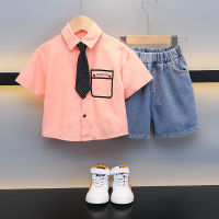 Boys Summer Suit Western Style Fashion Handsome Shirt Fried Street Childrens Summer Clothing Trendy Clothes 4-Year-Old 9-Year-Old Boy