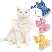 Dog Plaid Dress Summer Pink Yellow Bow Tie Skirt for Small Dogs Pet Skirt Dog Clothes Puppy Vest Clothes Dresses