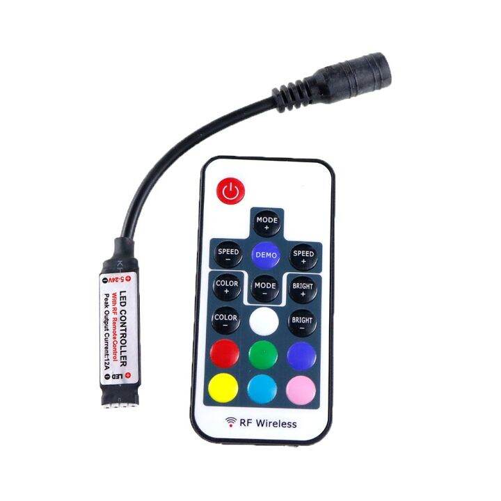 yingke-dc-5v-24v-17key-12a-mini-rf-ไร้สาย-led-rgb-ควบคุมระยะไกลด้วย4pin-ตัวเมีย-dc-สำหรับ5050-rgb-ไฟแถบไฟ-led-สีดำ-สีขาว