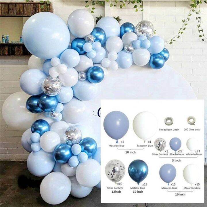 107 Pcs Macaron Balloons Garland Arch Party White Blue Balloons ...