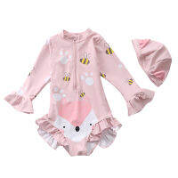 ชุดว่ายน้ำเด็กผู้หญิง Sunscreen Mid-Length-Sleeve Cute Baby Boy Swimwear Girls Swimwear