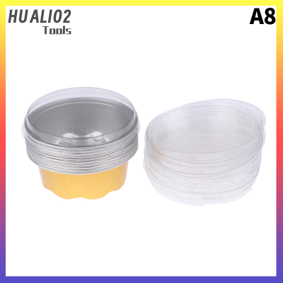 HUALI02 10ชิ้น50มล. วาเลนไทน์อลูมิเนียมฟอยล์กระทะเค้กถ้วยคัพเค้กรูปทรงกลมพร้อมฝา