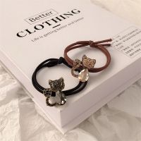 Fashion Rhinestone Crystal Cat Hair Rope Cute Metal Animal Hairbands Women Girls Elastic Ponytail Bun Headwear Jewelry Hair Ring Hair Accessories