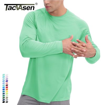 เสื้อยืด2 TACVASEN ป้องกันแสงแดดฤดูร้อน UPF 50 + แขนยาวสำหรับผู้ชายแห้งเร็ว Athlectic กีฬาเดินป่าเสื้อเสื้อยืดพอดีตัว
