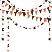 Black Orange Halloween Hanging Garland Bunting Pumpkin Spider Bat Paper String Halloween Party Decorations Supplies Horror Props