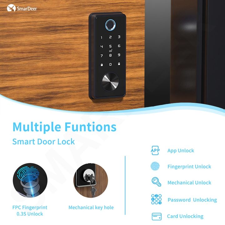 กวางประตูล็อคอัจฉริยะอัจฉริยะสำหรับ-tuya-ล็อคอิเล็กทรอนิกส์-wifi-พร้อมลายนิ้วมือ-สมาร์ทการ์ด-รหัสผ่าน-คีย์-แอปปลดล็อกแบบไร้กุญแจ