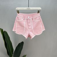 【hot】 Fashion Waist Pink Denim Shorts 2022 A- Wide-Leg Hot Pants Ladies Jean