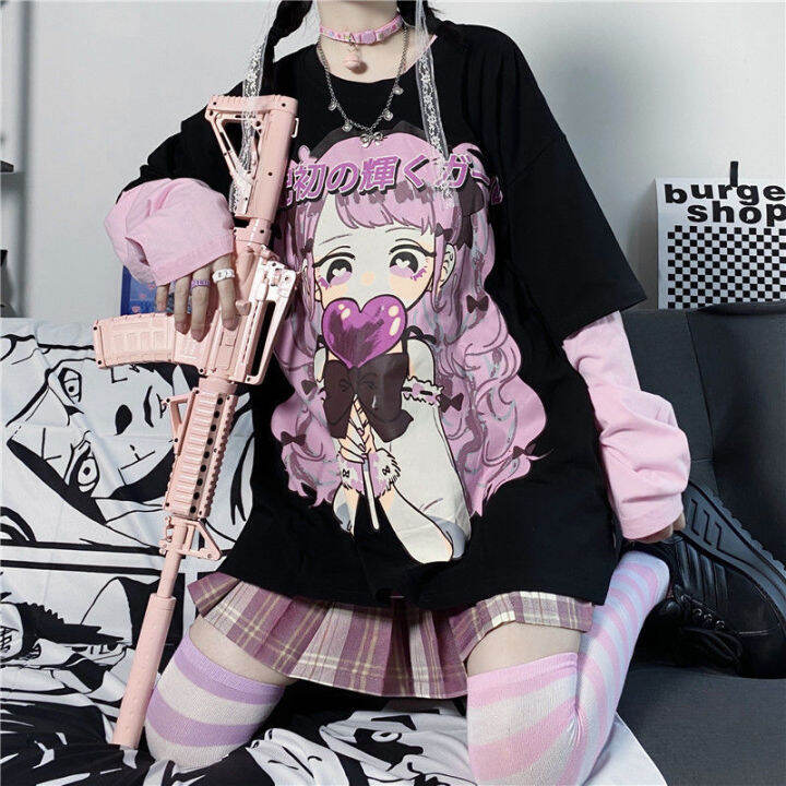 Autumn women tshirts japanese ins cute anime printed harajuku loose fake two piece long sleeved aesthetic female t-shirt tops | Lazada Autumn women tshirts japanese ins cute anime printed harajuku loose fake two piece long sleeved aesthetic female t-shirt tops | Lazada