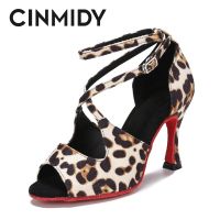 CINMIDY Leopard Latin Dance Shoes Women Ballroom Dance Shoes Tango Salsa Dance Shoes Indoor Soft Sole Party Shoes Women Sandals