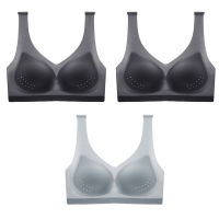 3pcsset Summer Ultra-thin Mesh Women Underwear One-piece Seamless Ice silk Breathable Hole Cups Gathered Vest-style Bra Girls