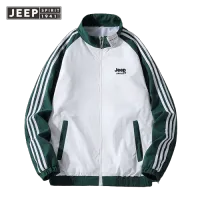 JEEP SPIRIT เสื้อผ้าผู้ชายไซส์ใหญ่,แจ็คเก็ตกันลมฤดูใบไม้ร่วงแจ็คเก็ตแคมป์ปิ้งเบ่งหน้าอกชุดกีฬา